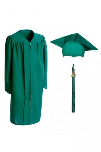 Детская мантия и шапочка конфедератка выпускника с кисточкой 120-150 рост Габардин Изумрудно-зелёная