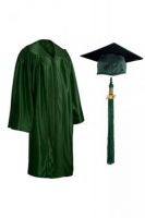 Детская мантия и шапочка конфедератка выпускника с кисточкой тёмно-зелёная, блестящая, дошкольная 116-134 рост.