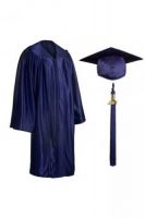 Детская мантия и шапочка конфедератка выпускника с кисточкой тёмно-синяя, блестящая, дошкольная 116-134 рост.