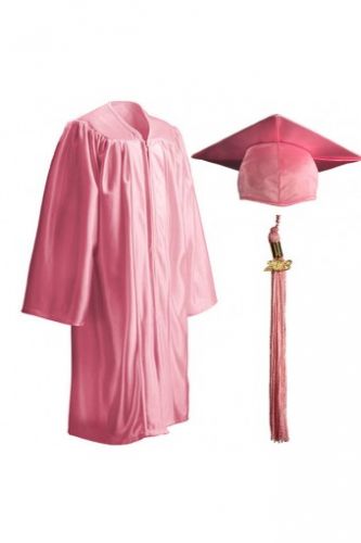 Детская мантия и шапочка конфедератка выпускника с кисточкой розовая, блестящая, детская 98-116 рост.